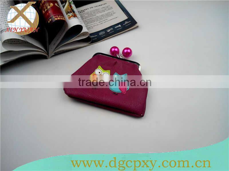 pink pearl kiss lock metal frame PU wallet for kids