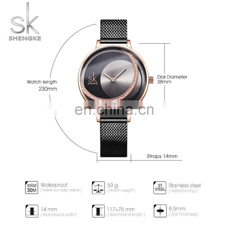 SHENGKE Black Plated Jewelry Watch Sets Dazzling Diamond Earing Necklace Accessories Gift Watches Sets Ladies Watch Luxury