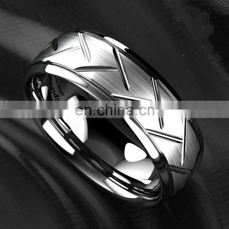 Luxury Men's Jewelry Accessories 8mm Silvery Brushed Wedding Rings Stainless Steel Bevel Cut Ring