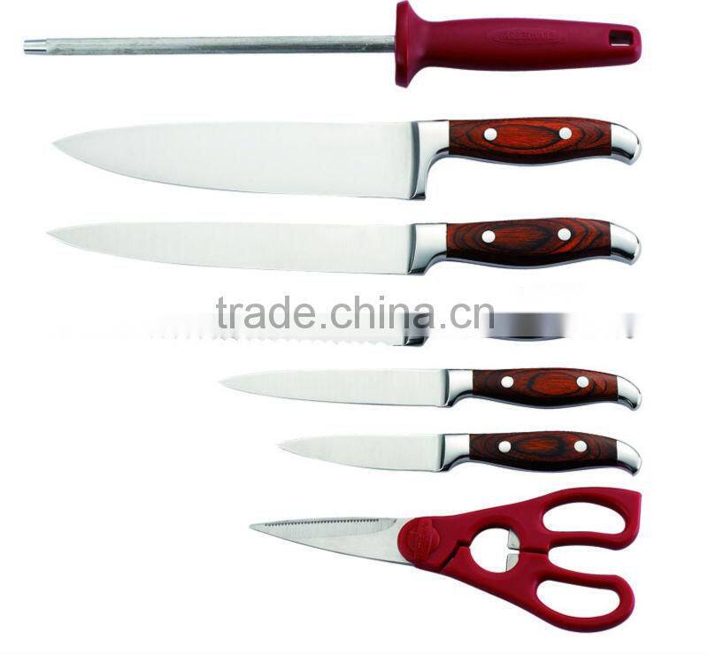 WOOD+430 S/S HANDLE 6PCS KITCHEN KNIFE SET