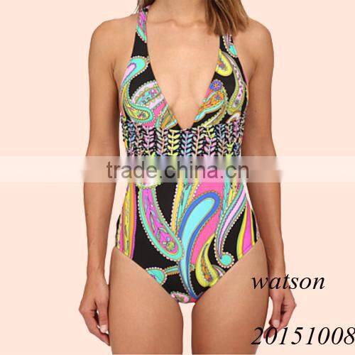 2016 garden paisley print ladies one piece swimwear women swimsuit