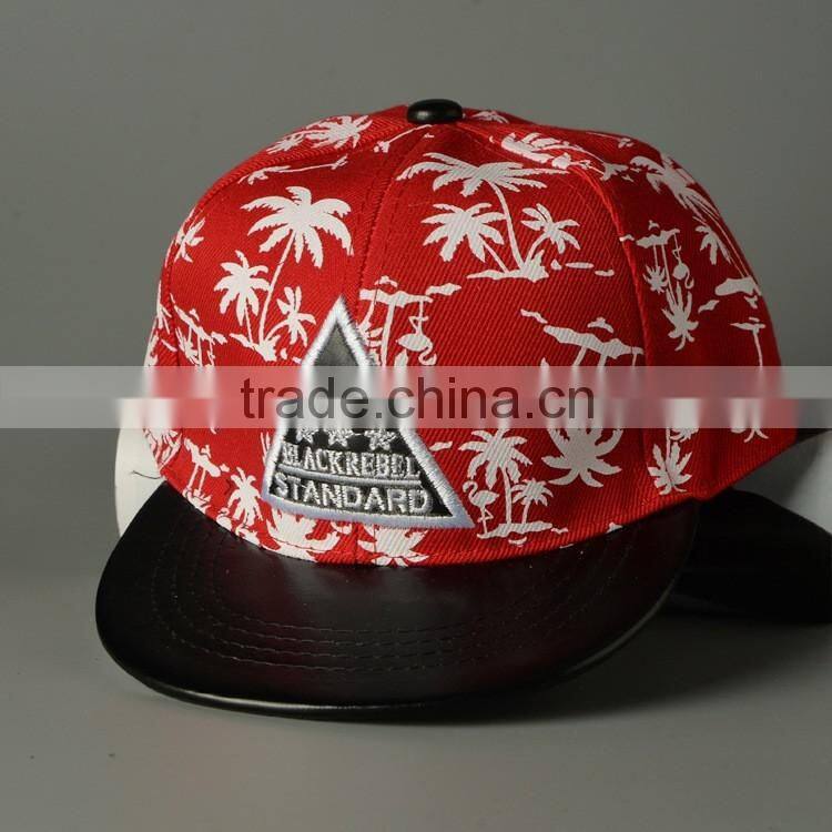Coconut Tree Printing Triangle Mark Applique Embroidery Boys Flat Cap
