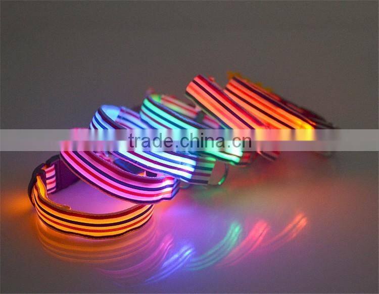 Sailor Nylon Stripe LED Luminous Pet Dog Collar 3 size for Large and Small Dogs Puppy LED Flashing Collar Safety Night