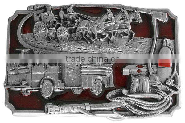 Lead & Nickel Free "Volunteer Firefighter" And Displays A Red Enamel-Filled Firetruck Metal Fridge Magnet