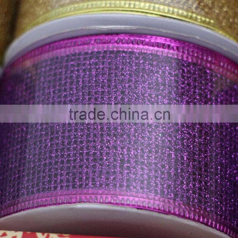 merry christmas wired edge mesh fabric christmas ribbon for christmas trees decorative large size small packing factory price