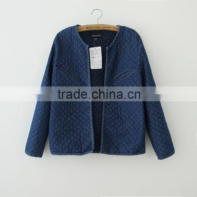 2014 European women fashion 100% cotton slim denim long sleeve jeans winter cotton-padded jacket