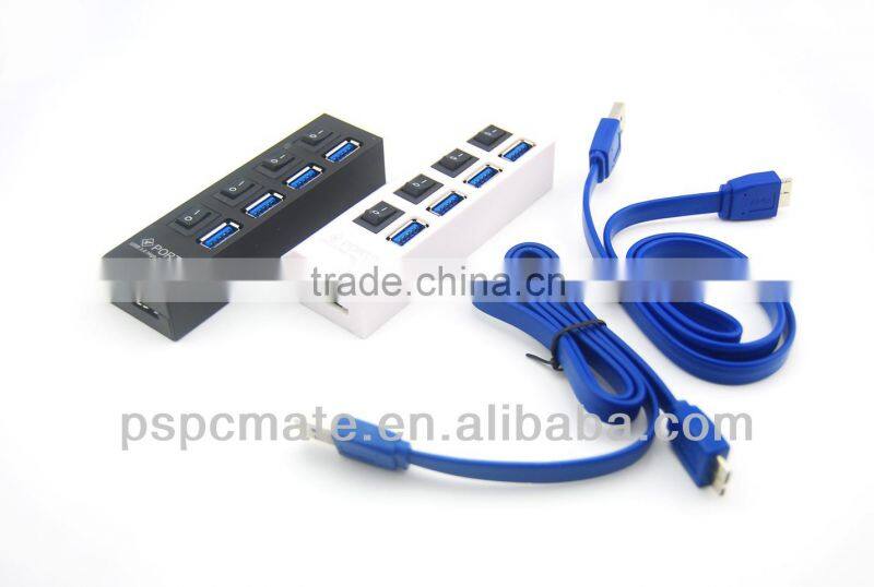USB 3.0 Hub 4 Ports Speed 5Gbps for PC laptop with on/off switch BLACK