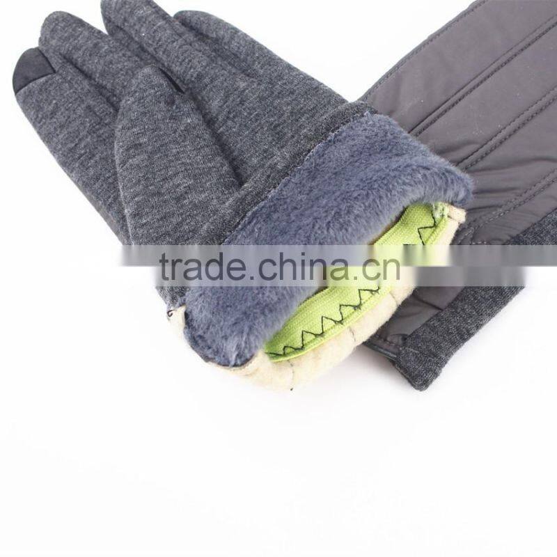 Gray eiderdown touch screen goves with four outside sewing lines