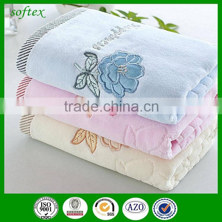 manufacturer wholesale 32s2 cut velvet pile towel cotton terry towel with artificial embroidered roses plum flowers