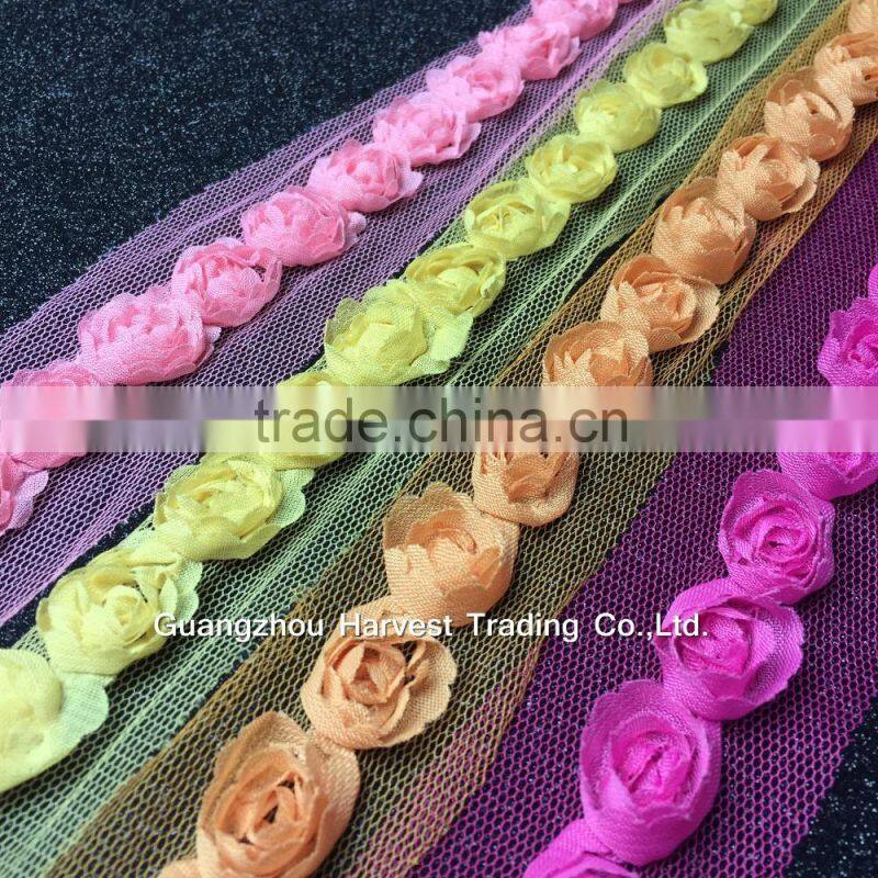 Lovely Pearl Chiffon Flower Lace,Flower Trimming On Tulle For Children Clothing