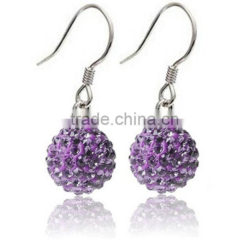 Sparkle CZ Crystal Ball 925 Silver Shamballa Hook Earring for Wedding Party