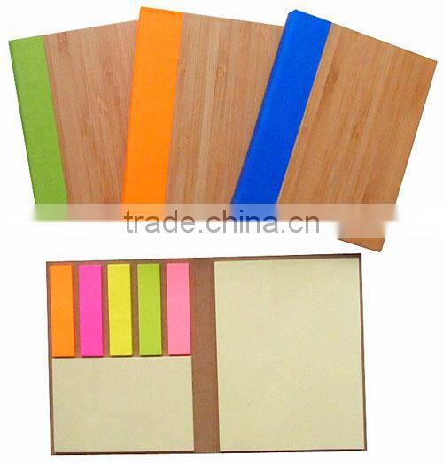 wood notebook with sticker notes