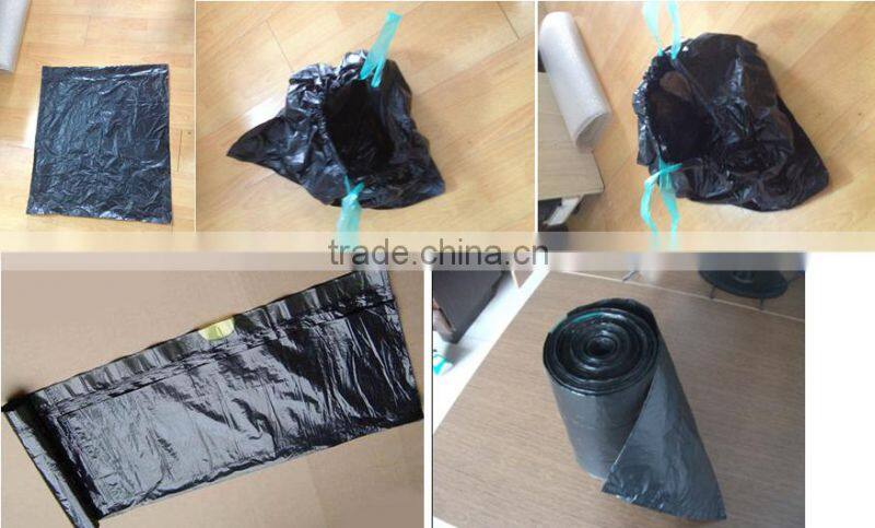 HDPE plastic blue drawstring trash bag on roll