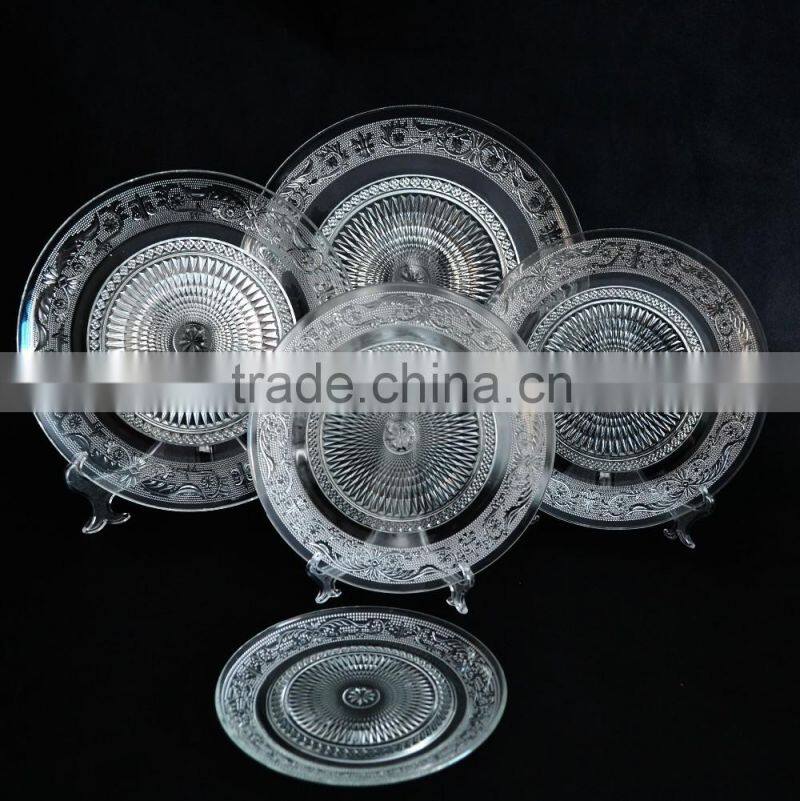 Hand Painted Round Food Rrade Clear Glass Plate With Flower Design