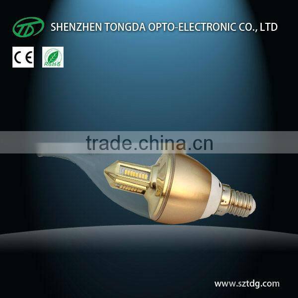 High lumens Dimamble 5w e14 led candle bulb with 3 years warranty (CE& Rohs)