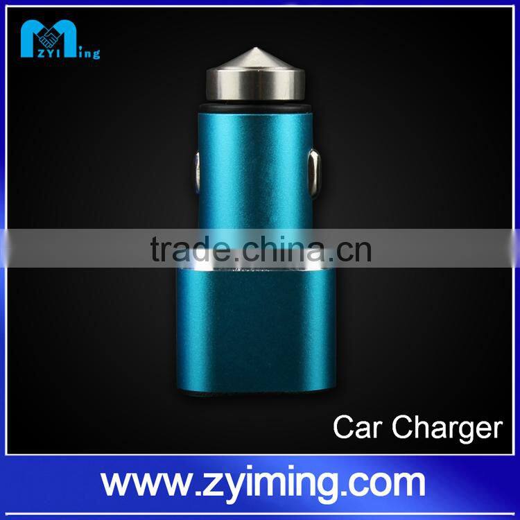 Zyiming newest design stainless steel car charger usb 5V 3.1A dual usb car charger for mobile phone and pad