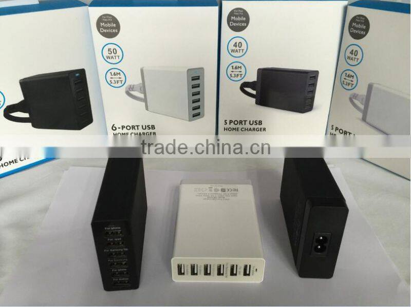 Multi USB 6 Port Charger Desktop Rapid 50Watt Station Charging for Apple Android, with iSmart technique IC