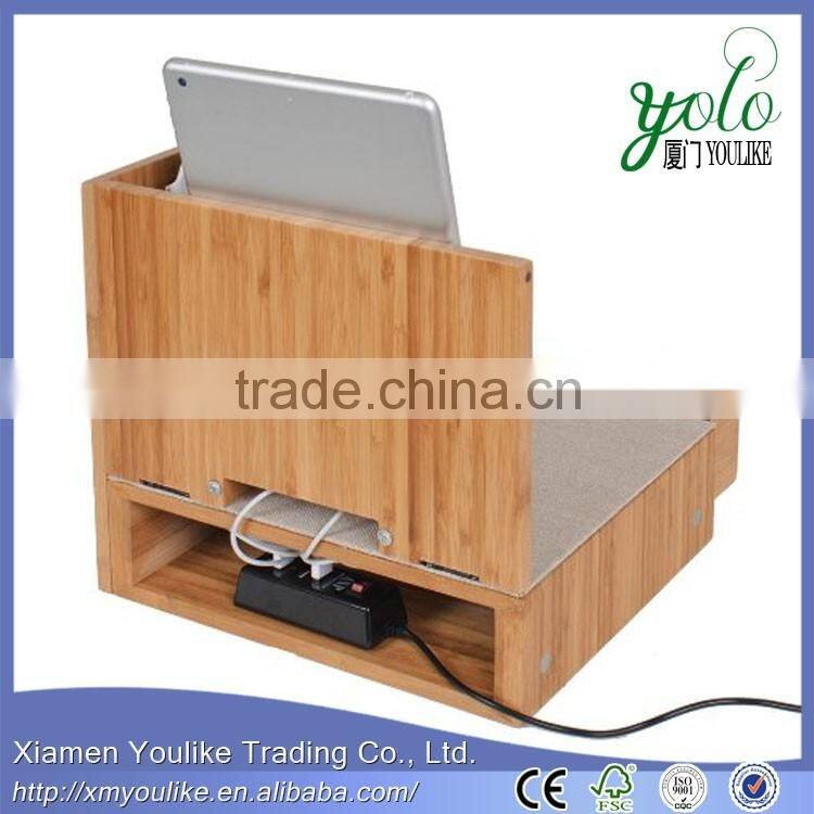 Corner Multi-Device Bamboo Charging and Sunglass Station with Drawer