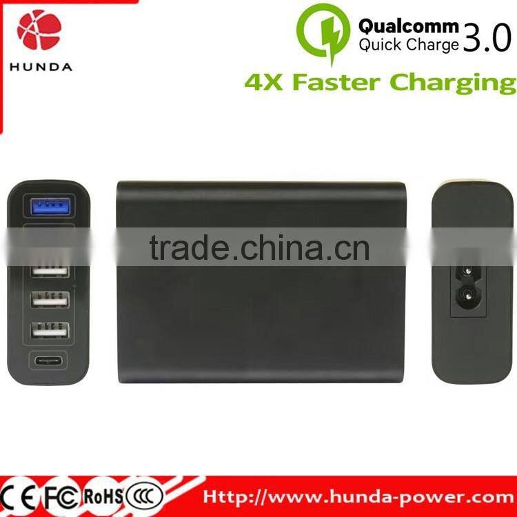 HUNDA Factory 60W 6Port USB Charger with Single Quick Charge 3.0 Port + Type C Port