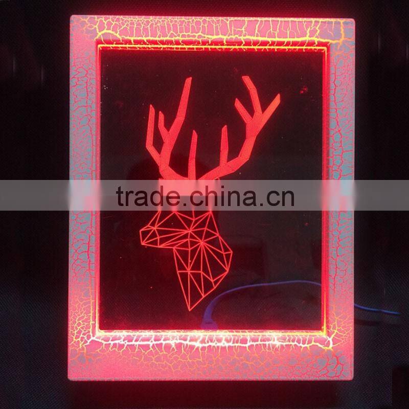 Creative Christmas Decoration Gift 3D Deer Photo Frame LED 7 Colors Flashing Desk Night Light