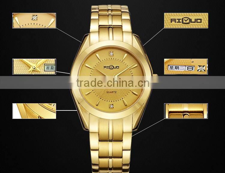 All gold case and band couple watches for rich his and hers quartz watches