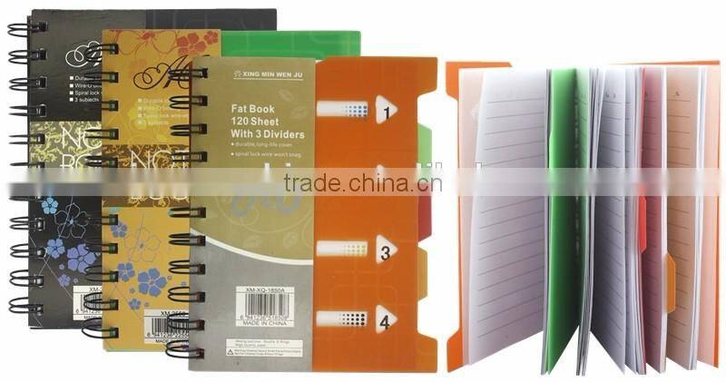 Cheap plastic cover spiral note book with colored PP dividers
