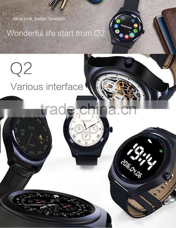 Latest Waterproof Smartwatch Q2 BT4.0 Smart Watch Siri Alarm MTK2502 Heart Rate Monitor Sports Wristband Watch