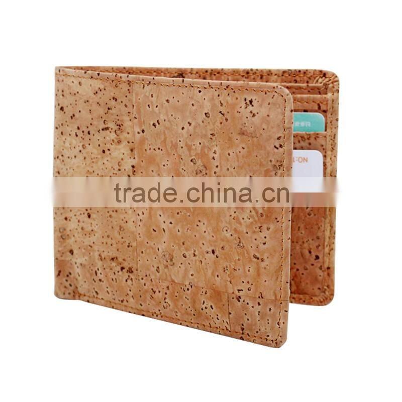 Boshiho grid grain natural cork flip bifold wallet