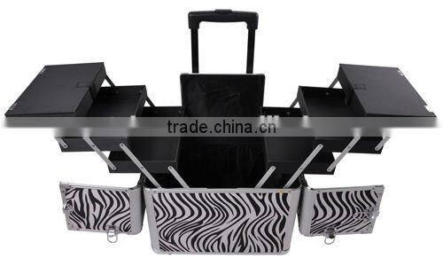 Zebra 19" Beauty Rolling Makeup Train Aluminum Case Mirrored 3 Tiers Artist Box