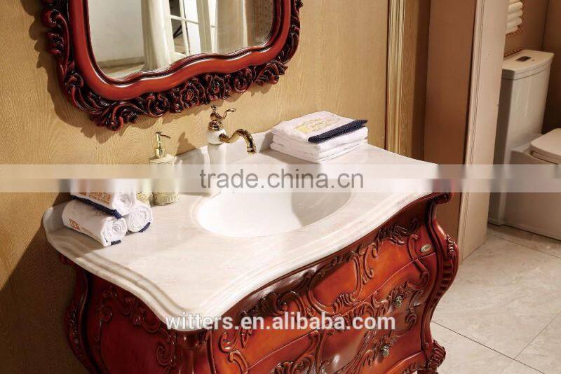 2015 one piece bowl antique bathroom vanity with marble top WTS826