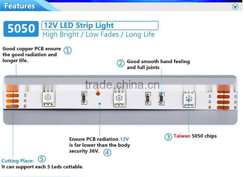 150leds 7.2w DC12V IP65 waterproof outdoor SMD 5050 led strip light