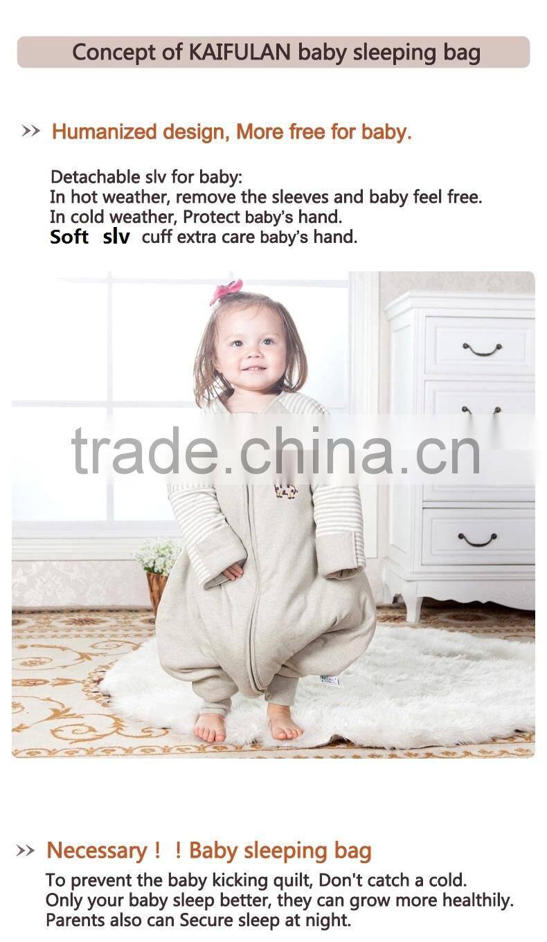 GOTS organic 100% cotton infant baby kids foot sleeping bag with Detachable sleeves for all Seasons