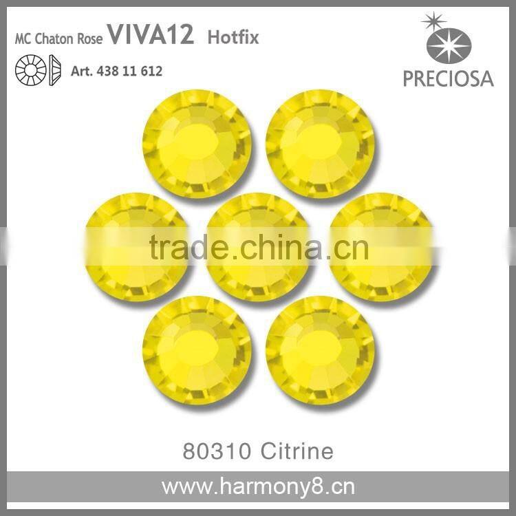 PRECIOSA Flat Back Hot Fix Rhinestones, Citrine MC Chaton Rose VIVA12