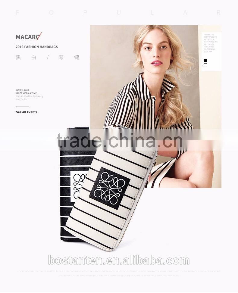 stripe pattern zippered women leather hand purse manufacturer