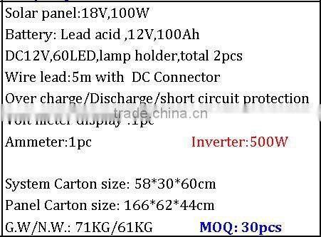 100W Solar Lighting System with Mobile Charger for Home Application TV laptop fans