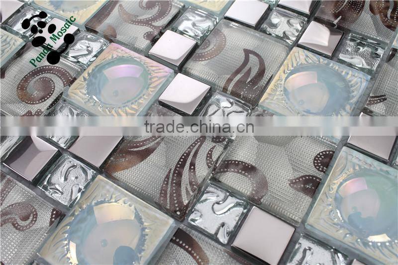 MB SMP23 Living Room Decor Stainless Steel Mix Glass Mosaic Tile Iridescent Mosaic Wall Tile