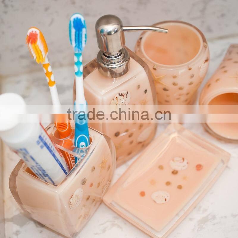 2015 Ocean Series shell Design Resin Bathroom Accessories Set , bathroom accessory set