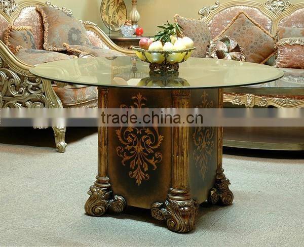 Exquisite Carved Wooden Side Table, Antique Gold Painting Coffee Table With Glass Top, Classical Style Living Room Square Table
