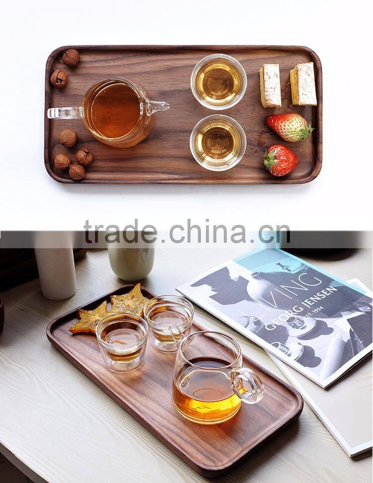 High Quality Food Safe Black Walnut Serving Tray Customerization Wooden Round Plate OEM New Design Wood Round Tray for Food FDA