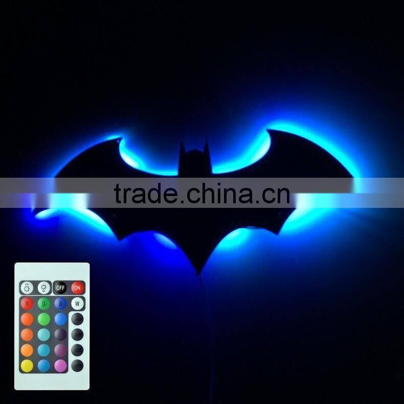 New Arrival Creative Bat Mirror Wall Lamp Batman Shape Mirror With Remote Control LED Colorful Lamp Decorative Mirror Lamp
