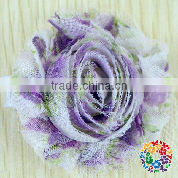Orange Shabby Flower 2015 New Design Wholesale Beautiful Flower Chiffon Shabby Flower With a Clip