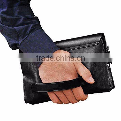 Mens Genuine Leather Big Clutch Bags Wristlet Handbag Organizer Wallet Business Checkbook High Capacity Soft Zipper Wallets