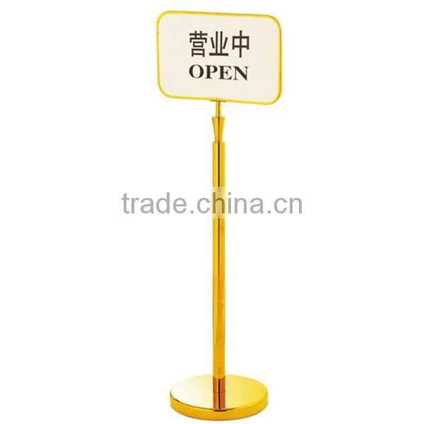Vertical welcome board stand/ golden frame direction sign stand/ wholesales freestanding hotel outdoor sign stand P-27
