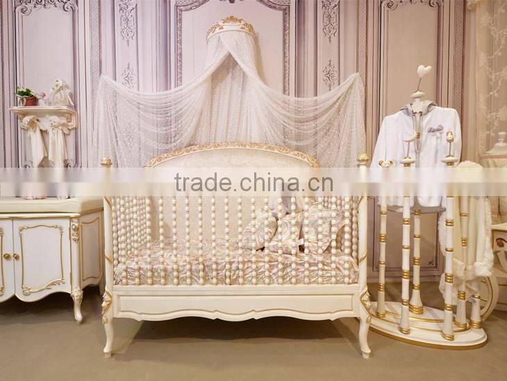 Ivory and golden color kids and baby wooden coat hanger stand, Royal vintage kids hallstand - BF07-70338