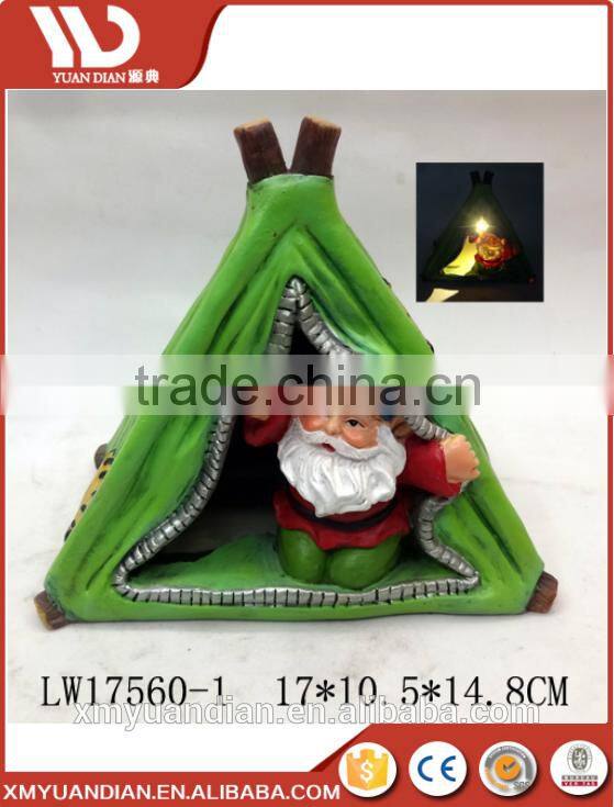 Green Tent Solar Light Polyresin Santa Claus Solar Room Light