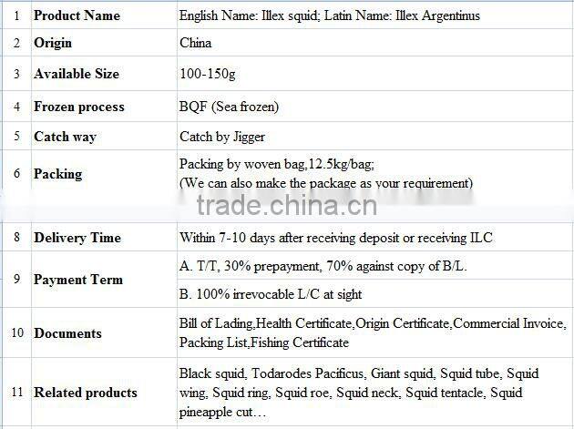 Frozen illex argentinus squid
