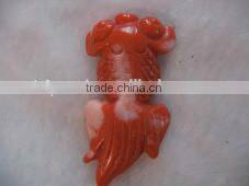 wholesale 25-40mm red & white golden fish design carved natural coral pendant