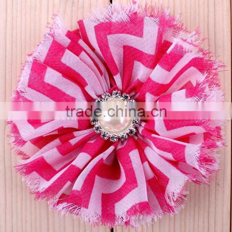 handmade fraying chiffon flower with pearl beads center for kids hair accessories for baby girl