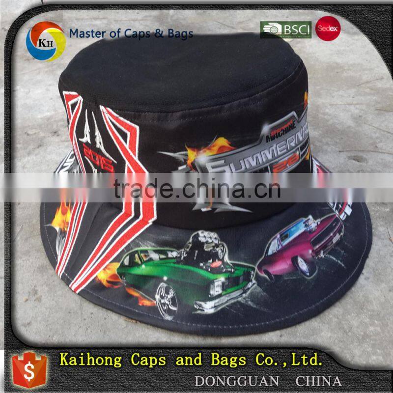 fashion bucket hat with heat transfer printed and string