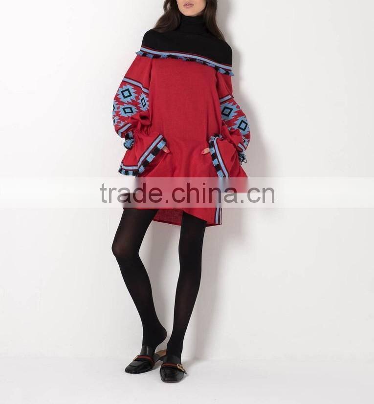 Ukrainian Vyshyvanka Off-The-Shoulder Tunic Linen Mexican Hand Embroidered Dresses Wholesale Names Of Ladies Dress 2016 HSD5664